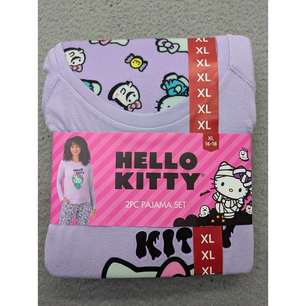 Hello Kitty Zombie Pajama Set Womens XL 16-18 Purple 2pc Sanrio NEW